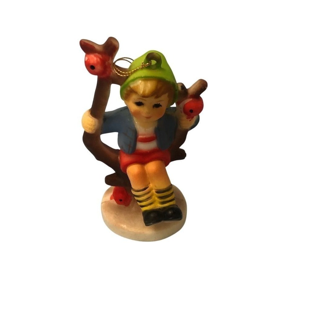 Vintage‎ Hummel Style Boy in Apple Tree Christmas Ornament 4" Multicolor